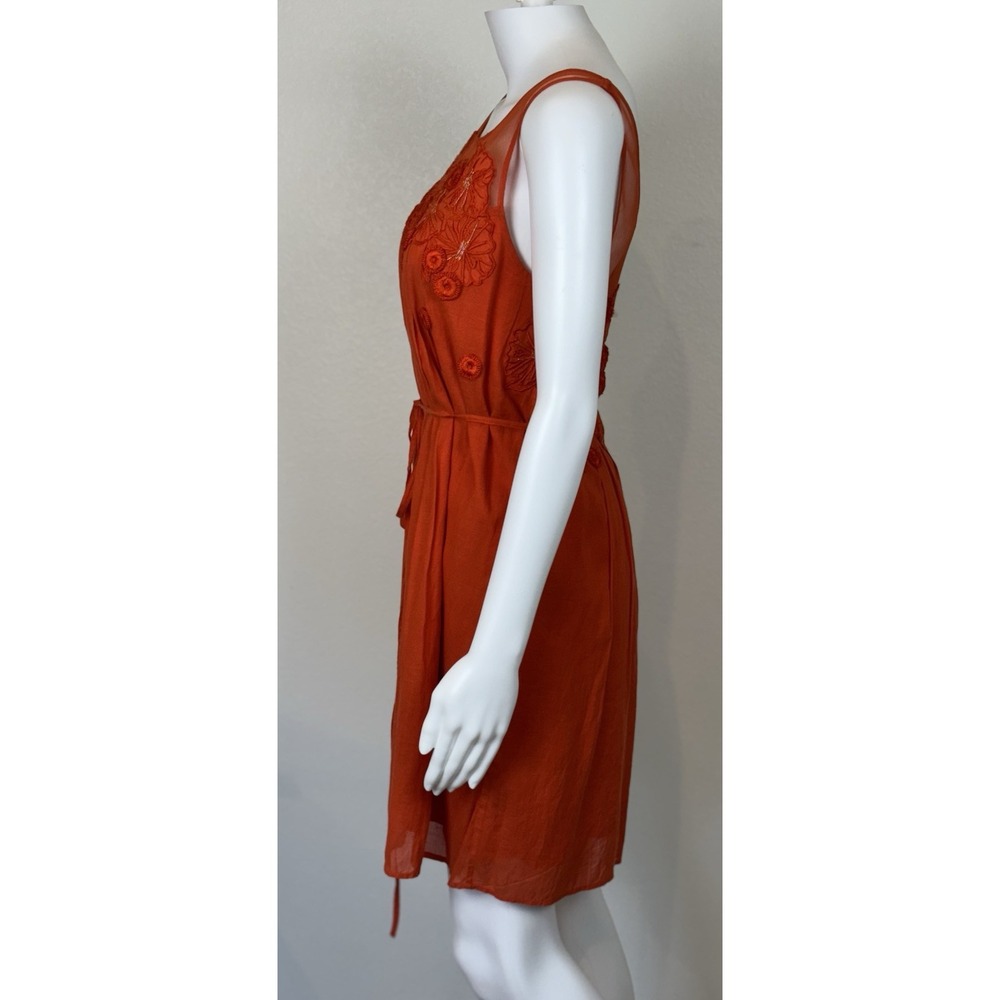 Meadow Rue Anthropologie Floral Mesh Shift Dress Size 0 Orange Romantic Feminine - Picture 6 of 14